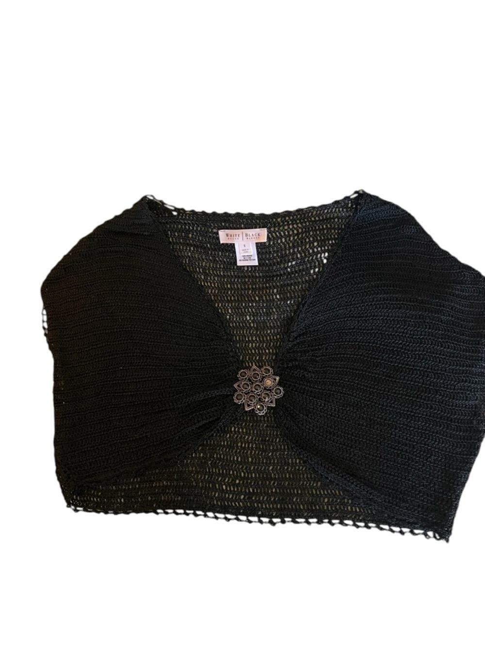 White House Black Market  Crochet Shrug with Decorative Brooch Closure - Picture 4 of 8